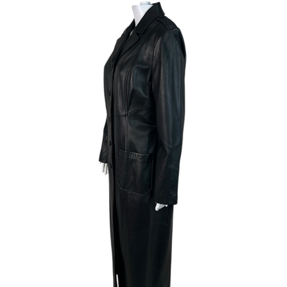 Caslon Black Lamb Leather Long Coat Duster Lined Size M - Picture 3 of 16